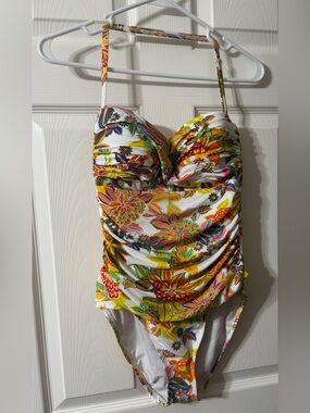 NWOT Bleu Rod Beattie Tropical Floral One Piece Swimwear with Wrap Skirt